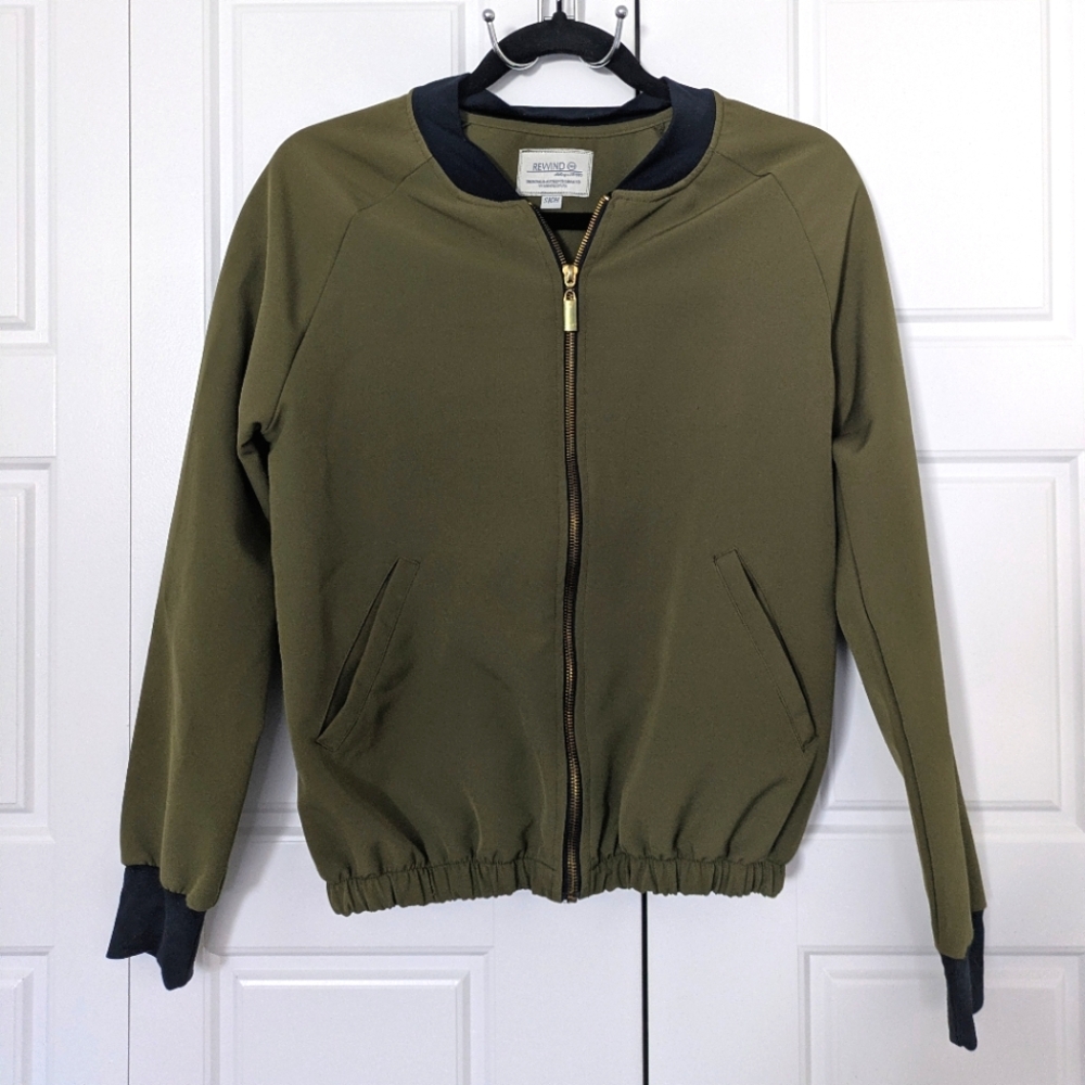 Rewind Olive Bomber Jacket - Picture 2 of 6